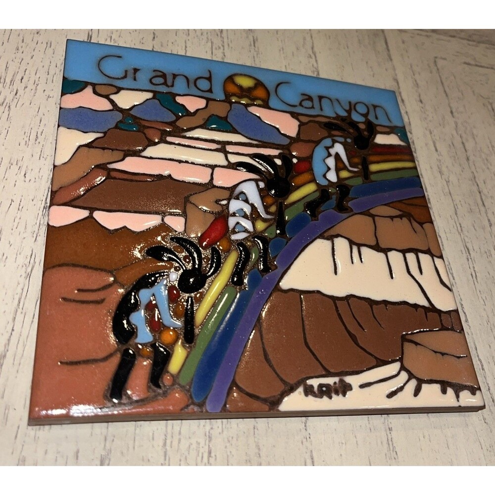 Vintage Earthtones “Grand Canyon” Tile 6” x 6”Tucson AZ Cuerda Seca Art USA 1995
